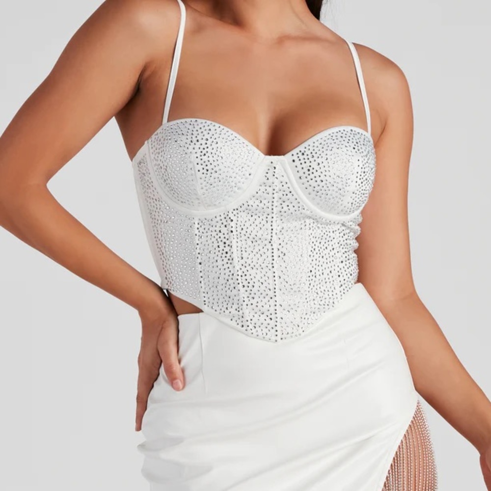 Windsor | White Satin Bejeweled Corset